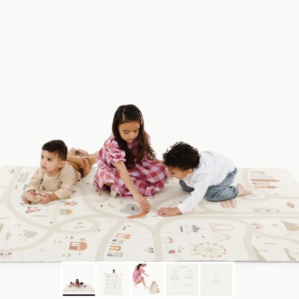 Kids Play Mat with City Map Design - White & Pastel